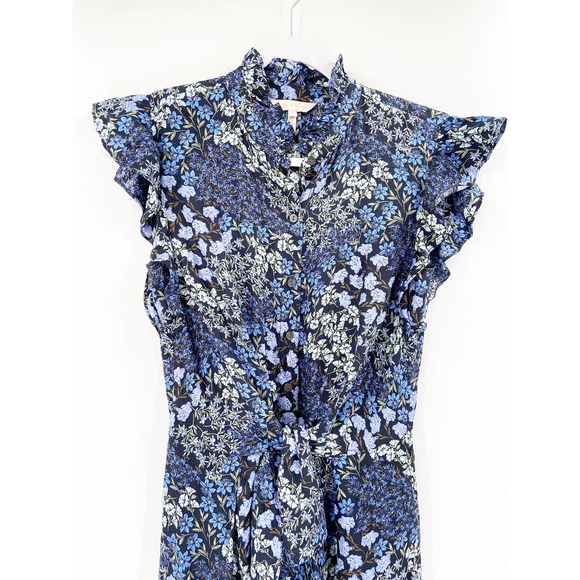 Rebecca Taylor Ava Silk Navy Blue Floral Print Crop Wide Leg Jumpsuit Size 2 - Picture 3 of 8